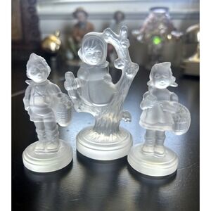 Goebel Frosted Glass Figurines Set 3 Boy, Girl, Girl in a Tree - Vintage Germany